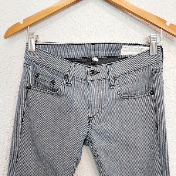 Rag & Bone The "Tomboy" Black & White Striped Skinny Jeans Size 25 - Picture 5 of 12